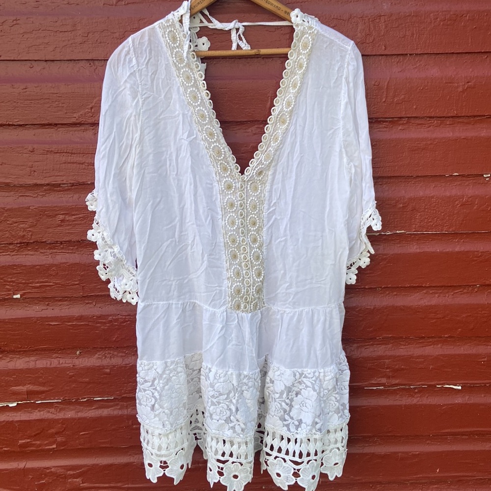 Scandal Italy White Tunic Cover Up Mini Dress Women's Size S/M